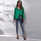 Women's Satin Button-Front Shirt – Long-Sleeve Blouse