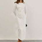 White Button Long Sleeve A-Line Maxi Dress