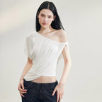 Sexy Casual Solid Color Sexy Slim Oblique Shoulder Tops