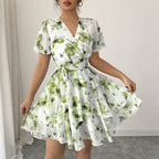 Floral Print Short-Sleeve Tiered Dress