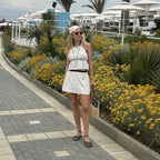 Women Summer Sexy Halter Backless Black White Contrast Color Jacquard Vest Short Skirt Two Piece Set