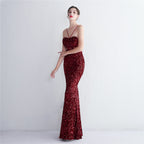 Women's Bottom Sequin Strappy Party Sequin Dress Long Banquet Slim Fit