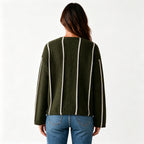 Women's Contrast-Stripe Crew-Neck Sweater