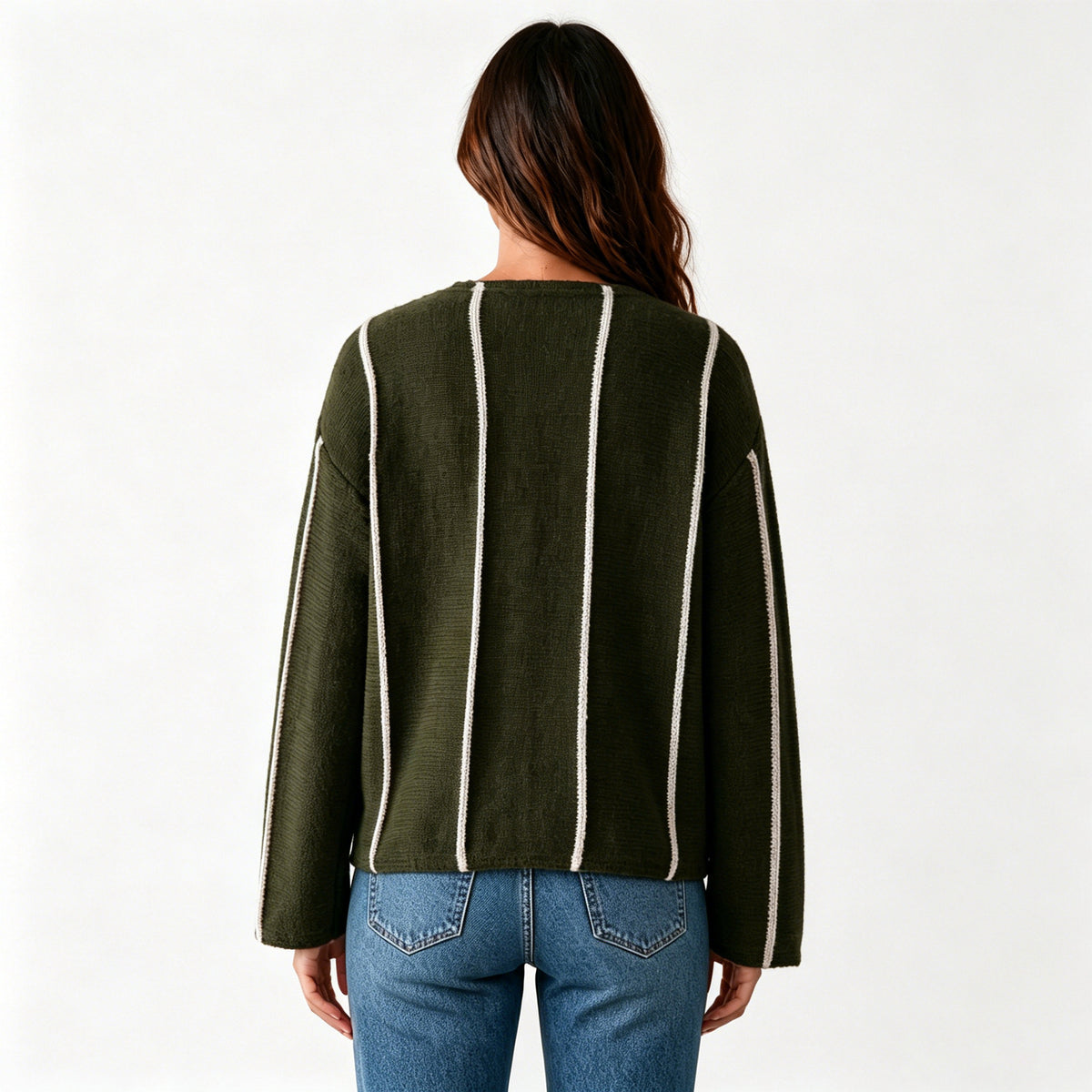 Women's Contrast-Stripe Crew-Neck Sweater