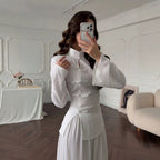 Women's Elegant Buckle Waist Lace Up Lightweight Chinese Shirt