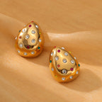 18K Gold Chubby Water Drop Earrings Diamond-Embedded Ear
