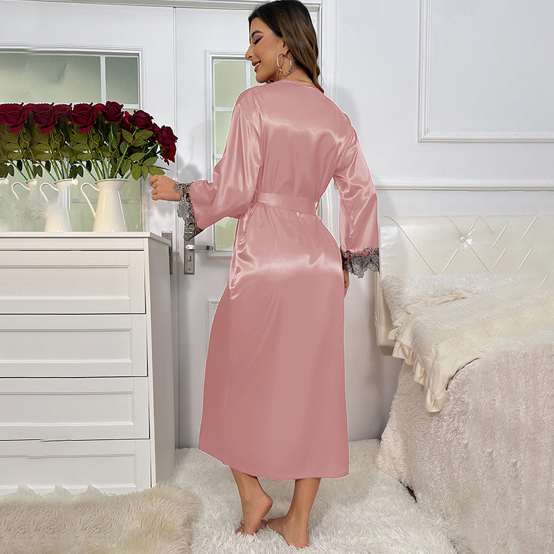 Women Autumn Winter Mid Length Skirt With Shoulder-Straps Coat Two Piece Set Casual Homewear Women Artificial Silk Lace Up Sexy Suit