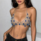 Women Handmade Eyelet Gem Halter Sexy Small Sling