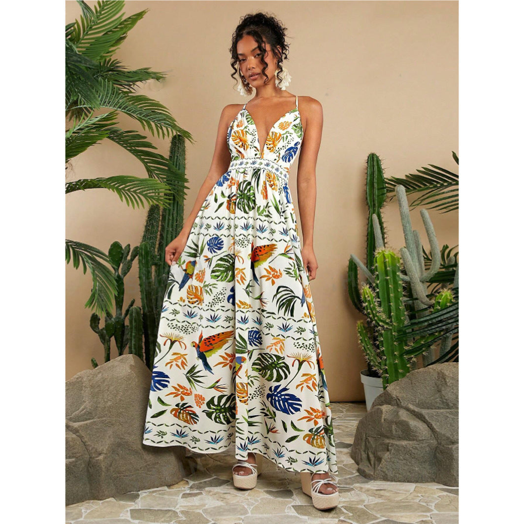 Women's Beach Vacation Casual Summer Woven Backless Long Women White Dress