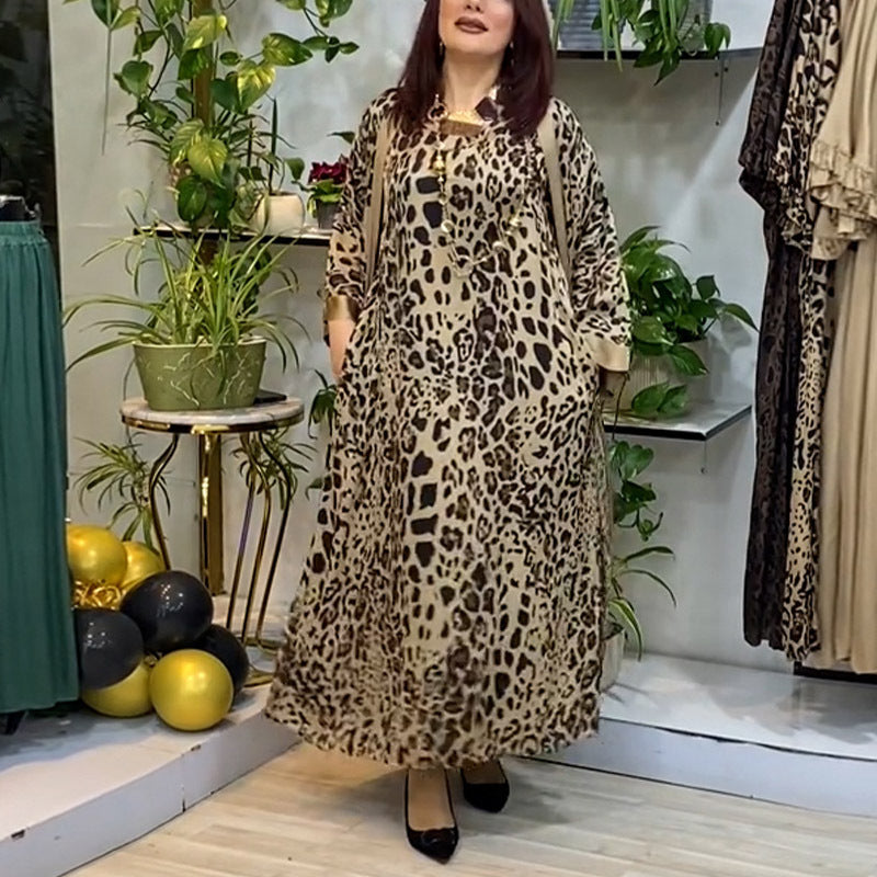 Leopard-Print Dress & Shawl Two-Piece Set