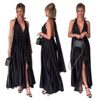 Women's Elegant Pleated Halter Solid Color Dress