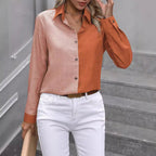 Women's Spring Summer Casual Single Breasted Solid Color Color Matching Long Sleeve Collared Shirt Women Top