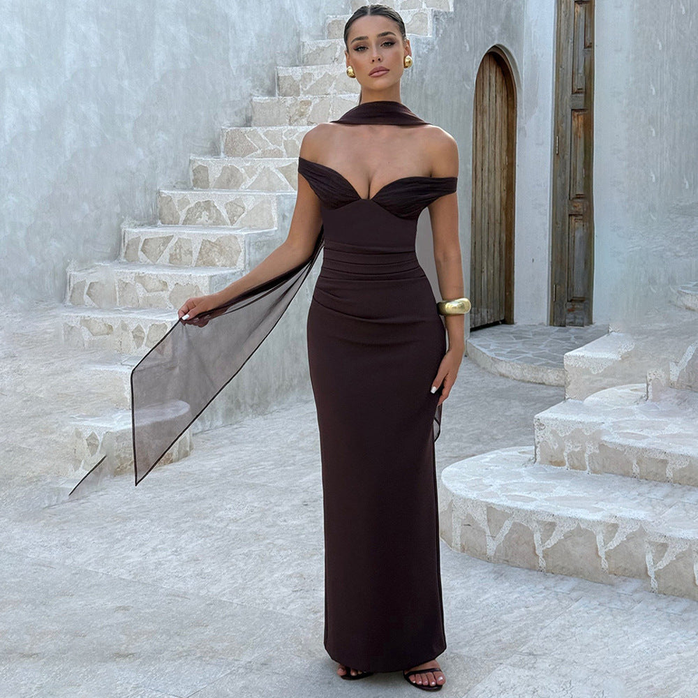 Women's Strapless Ruched Backless Bodycon Dress