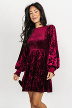 Velvet Long-Sleeve Ruffle-Neck Dress
