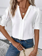 Women's Clothing Summer V Neck Elegant Puff Sleeve Solid Color Shirt Women Top