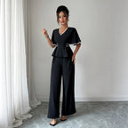 V neck Flying Sleeve Slimming Western Slim Fit Casual Suit Korean Exquisite Unique Beautiful Summer Mini Set