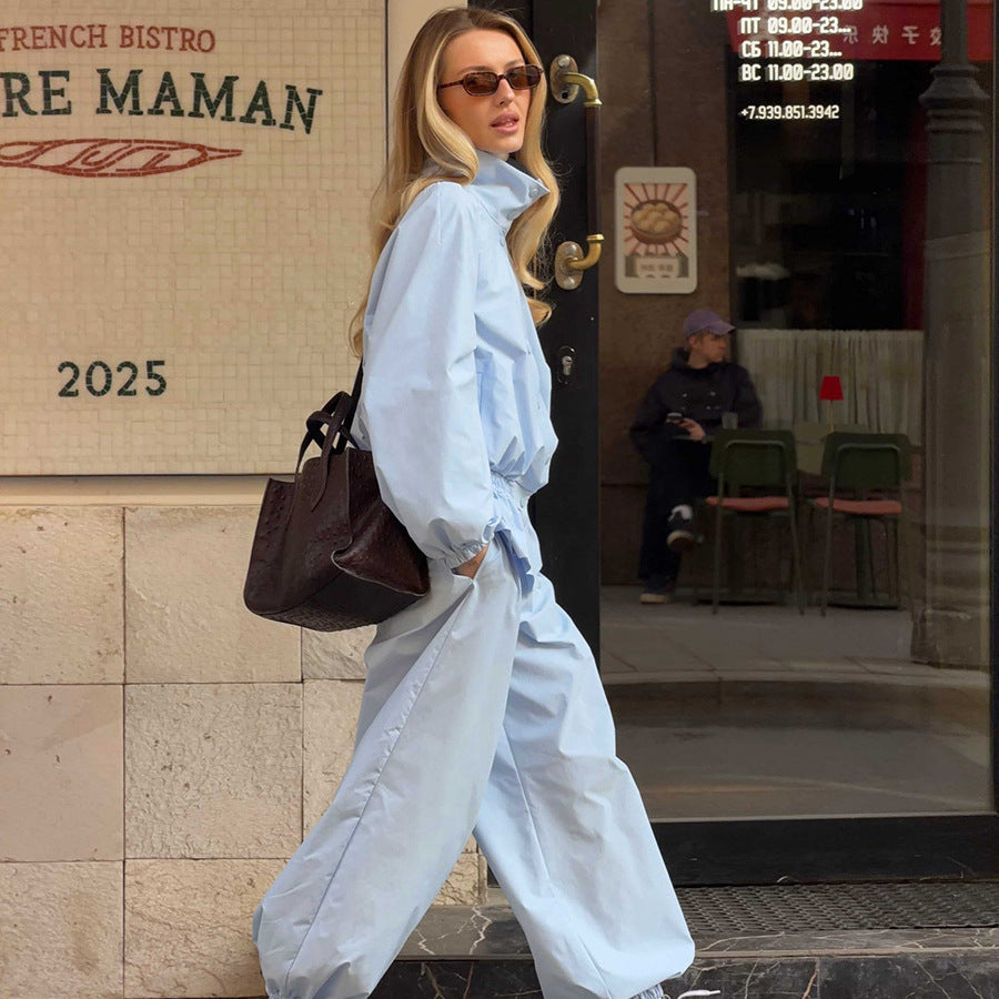 Women's Stand-Collar Coat and Pants Set