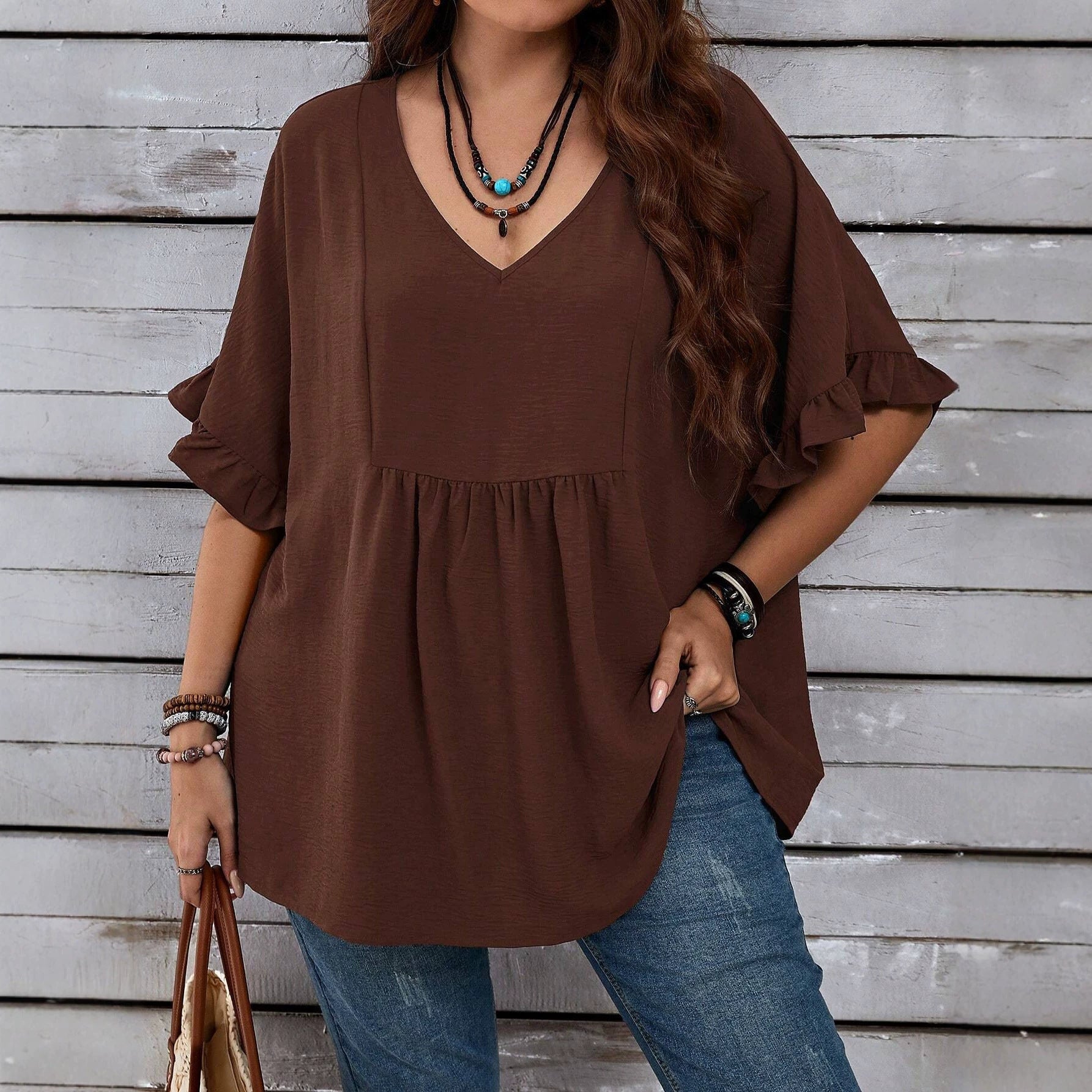 Women's Plus Size V-Neck Ruffle Top