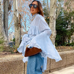 Women's Blue Ruffle High Neck Blouse