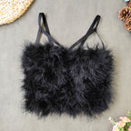 's Ostrich Feather Stitching Leather Spaghetti Straps Outerwear
