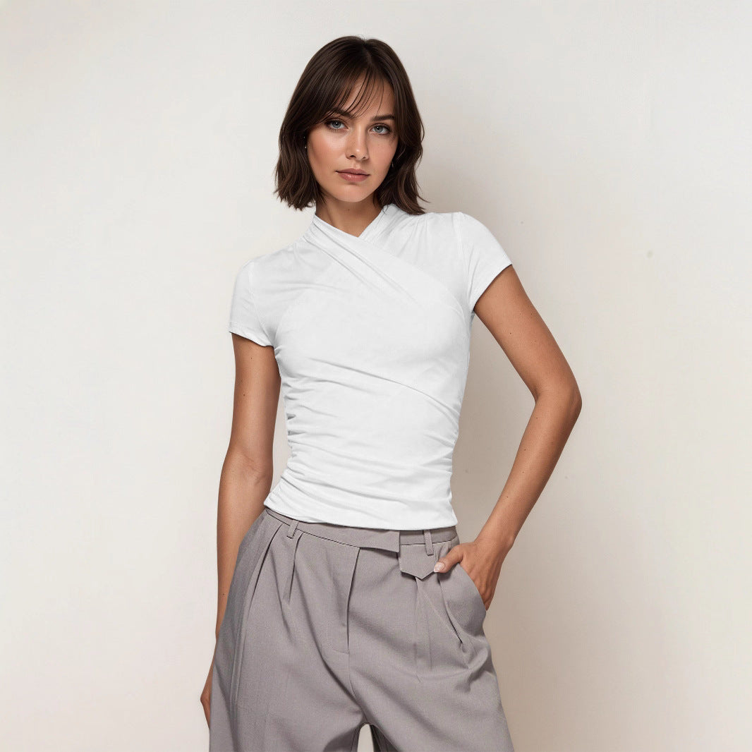 Women's Ruched Slim Fit Short Sleeve Crop Top