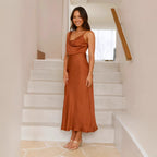 Women's Summer Women Clothing Solid Color Satin Satin Sexy Suspenders Dress