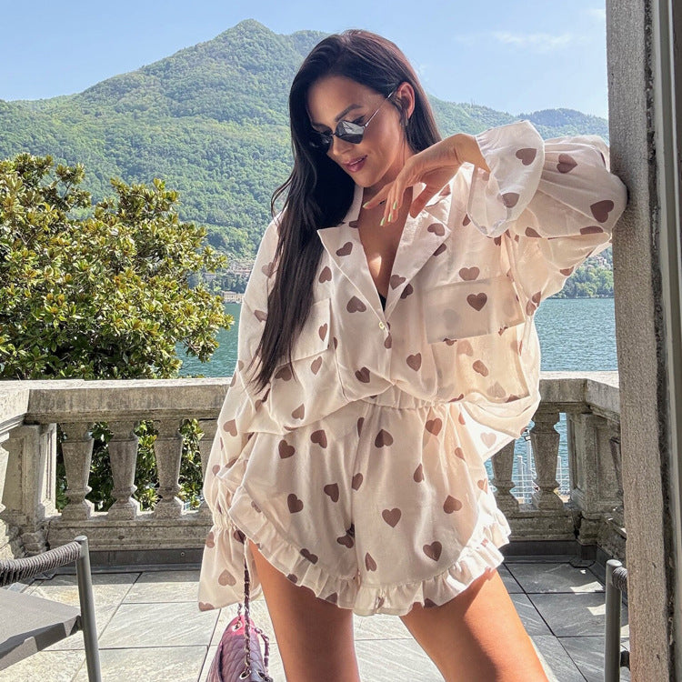 Heart-Print Shirt & Shorts Set