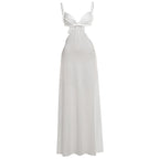 White open-back sheath summer dress with knotted halter straps