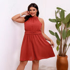 Plus Size Summer Half Turtleneck Halter Waist Tight Jacquard Dress
