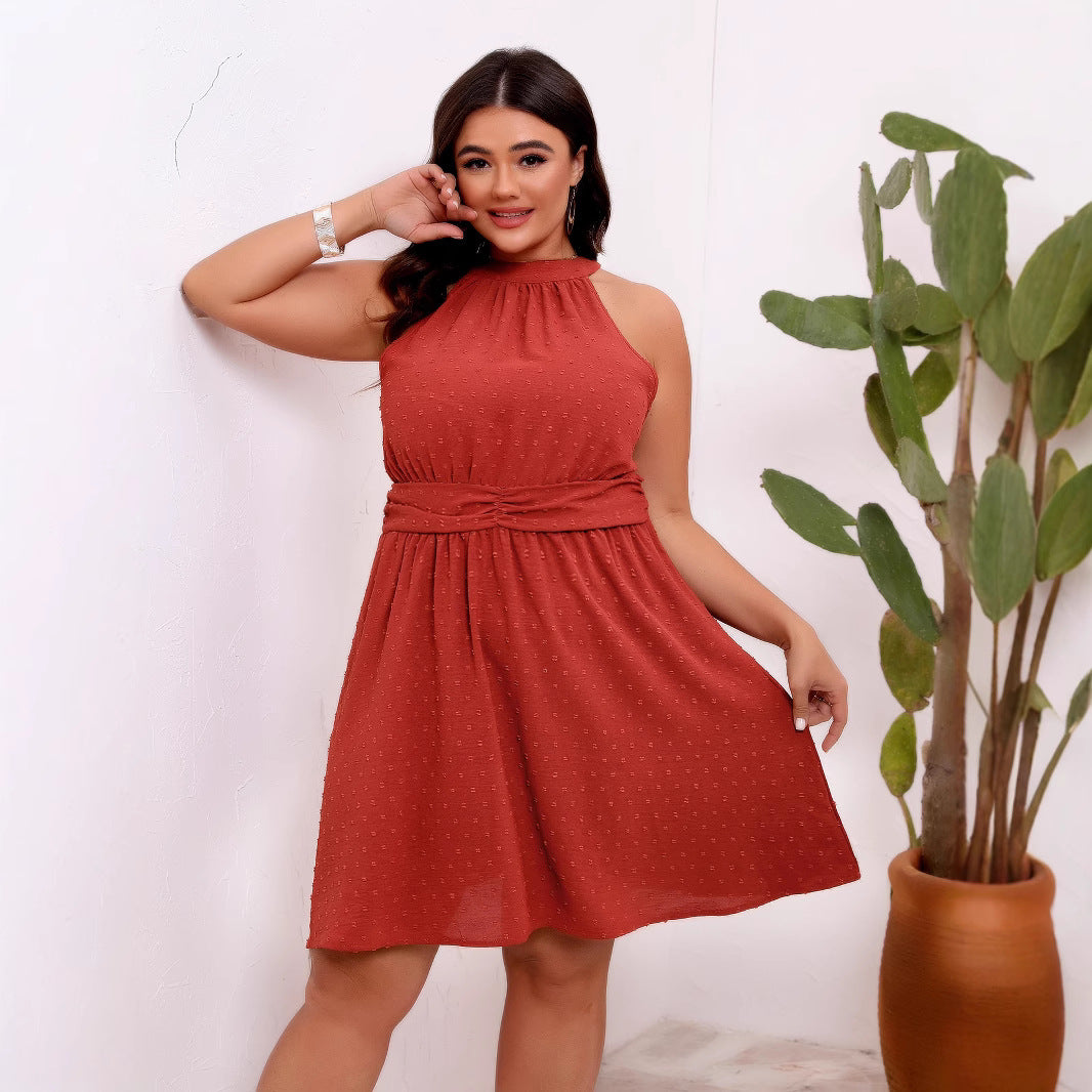 Plus Size Summer Half Turtleneck Halter Waist Tight Jacquard Dress