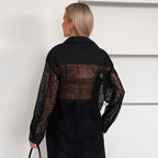 Women's Hollow Out Cutout Backless Long Sleeve Collared Office Shirt