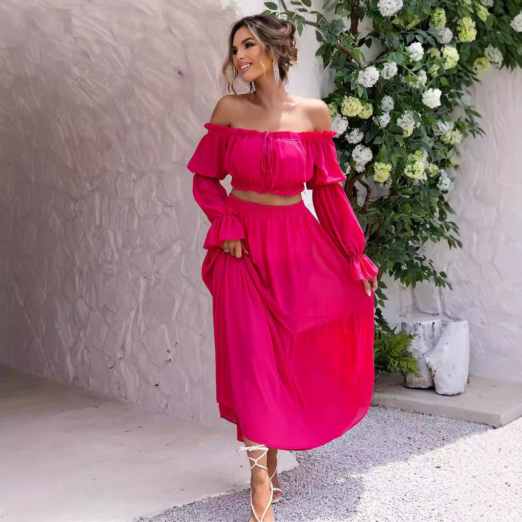 Off-Shoulder Long-Sleeve Skirt Set