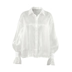 Women's White Sheer Ruffle Sleeve Shirt
