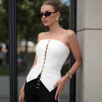 's White Bra Top Metal Buckle Sleeveless Top Slim Tube Top