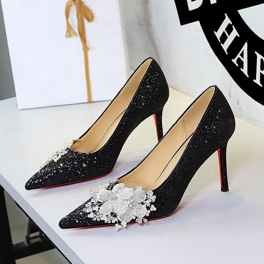Women's Women's's Elegant Wedding Shoes Wedding Dress Two Way Wear Bridal Shoes Floral Pointed Slip On High Heel…