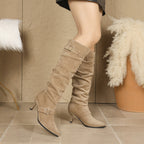 Women's Suede Pointed-Toe Knee-High Boots