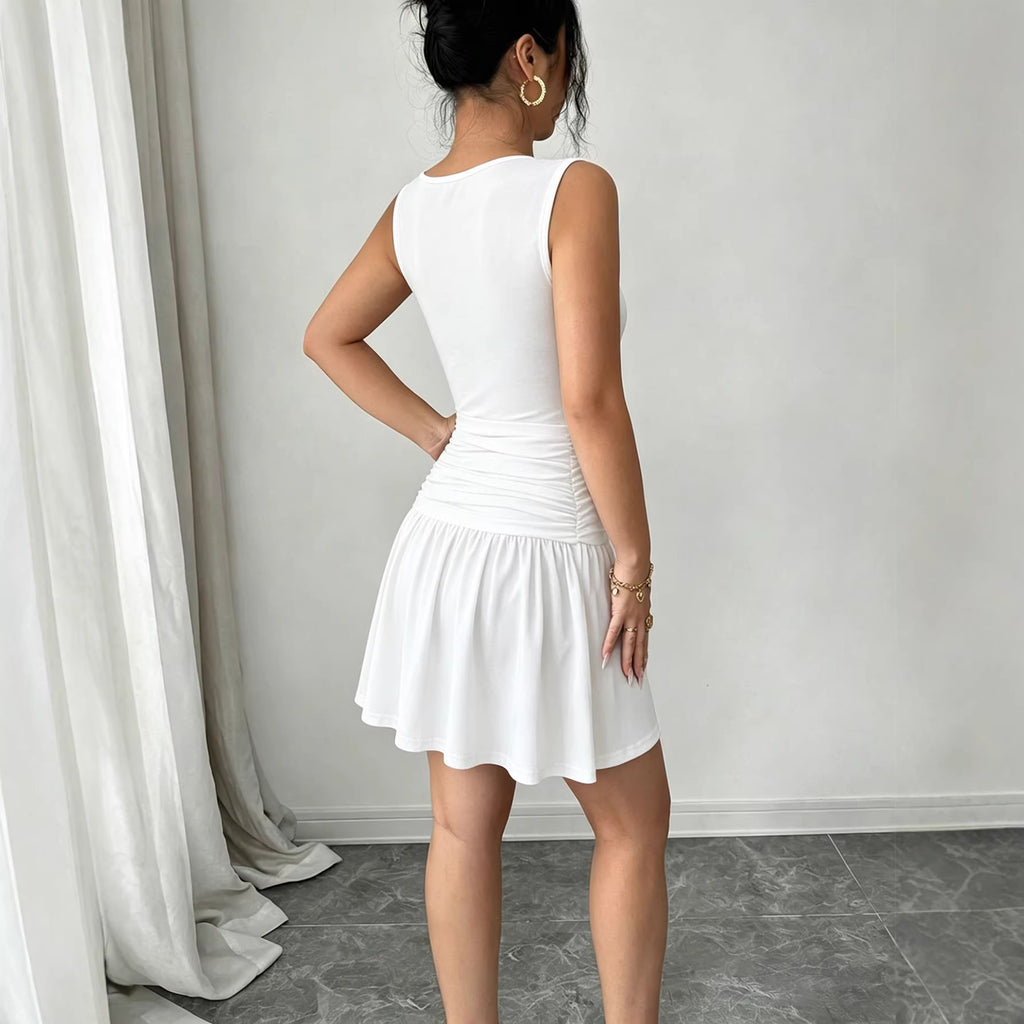 Women's Crew-Neck Ruched Pleated Dress