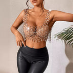 Summer Hollow Out Cutout Shiny Crystal Design Vest