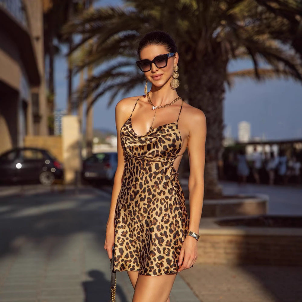 Leopard Print Backless Slip Dress