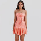 Tube Top Lace Up Backless Chiffon Stitching Dress