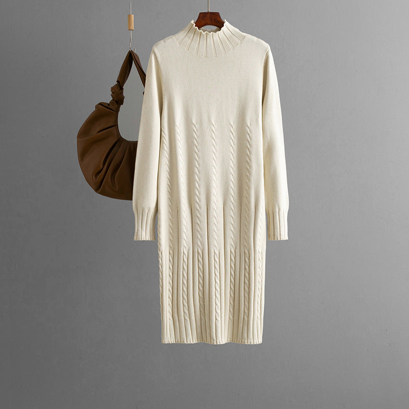 Knitted Mock-Neck Sweater Dress