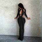 Clothing Hollowed Out Backless Dress Cocktail Party Elegant Black Mop Dress