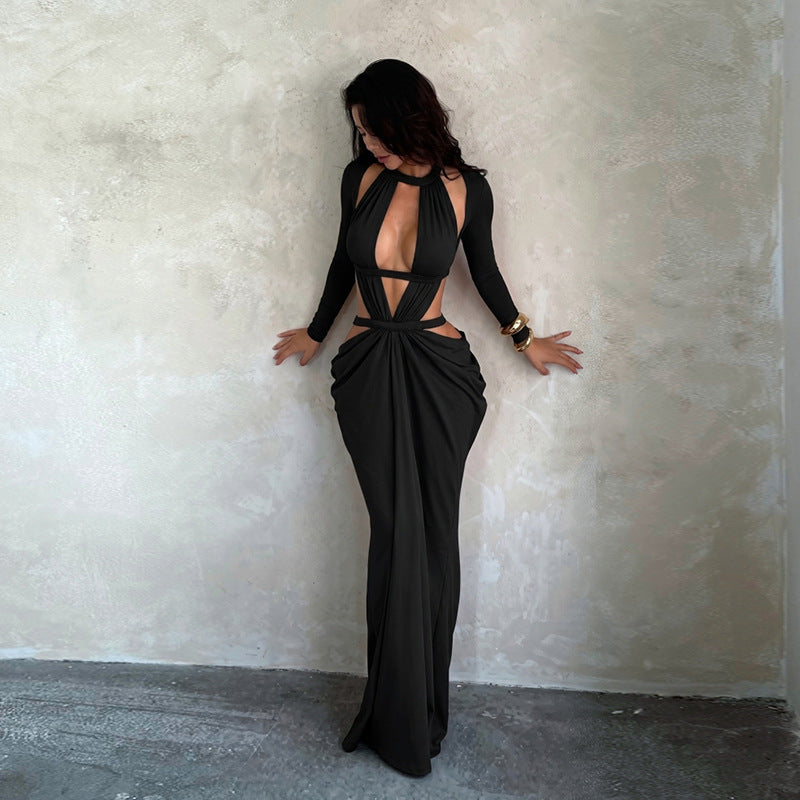 Clothing Hollowed Out Backless Dress Cocktail Party Elegant Black Mop Dress