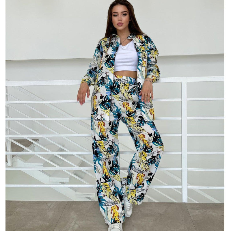 Women's Printed Loose Top High Waist Wide Leg Pants Women's Casual Sets