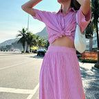 Women's Striped Shirtdress Lightly Vacation Coordinated Two-Piece Set