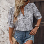 Women's Summer Women Clothing Short Sleeve Stand Collar Color Matching Shirt For Women