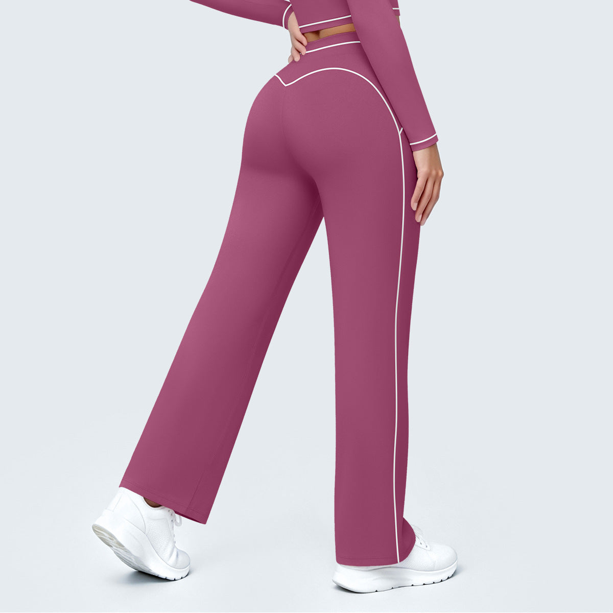 Nude Feel Slim Fit Thin Yoga Pants Micro Pull Contrast Color High Waist Wide Leg Pants Bell Bottom Pants Exercise Workout Pants
