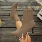 Women's Pointed High Heel Knitted Stretch Thin Boots