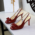 Women's Bow Ankle-Strap Patent Leather Sandals