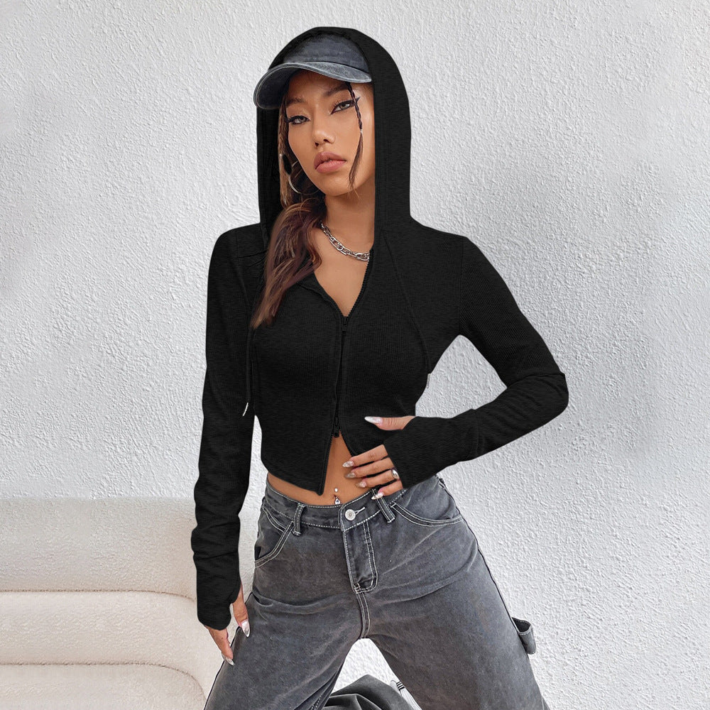 Street Zipper Cardigan Outerwear Long Sleeved Top Women